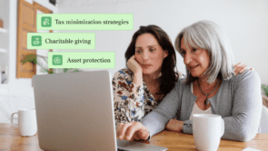 A mother and daughter review an estate plan together