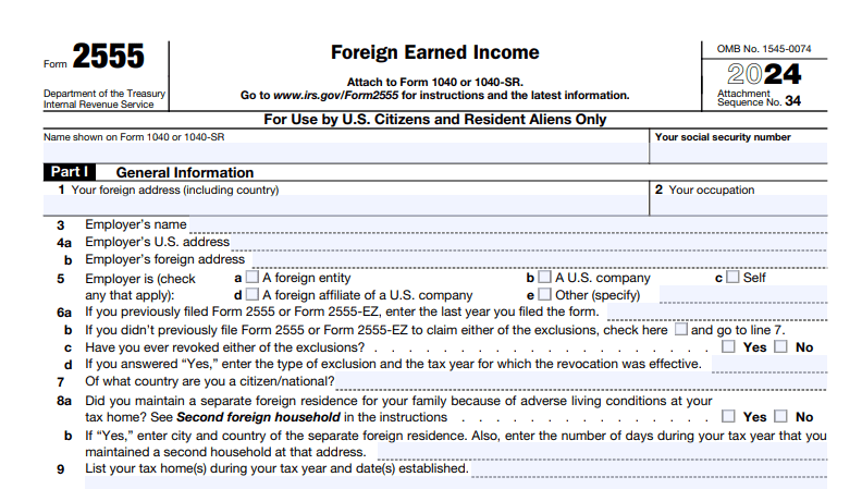 IRS Form 2555 for the Foreign Earned Income Exclusion (FEIE)