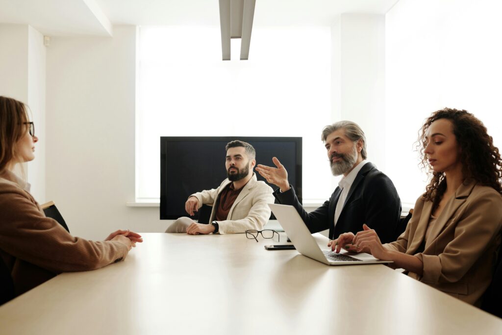 People giving feedback on technology.
